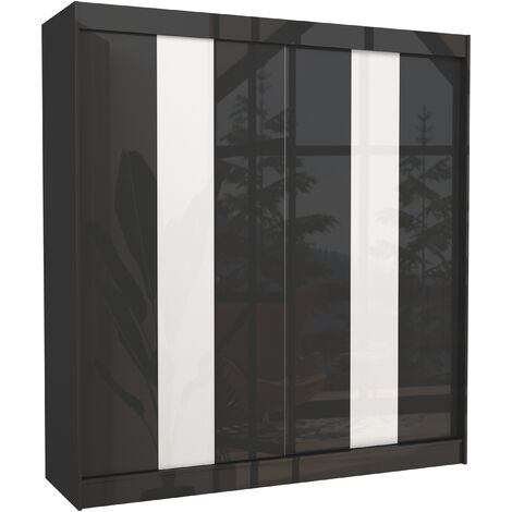 Armoire de chambre à portes coulissantes bois noir mat et blanc laqué Karola - 3 tailles-Largeur 200 cm (1/5)