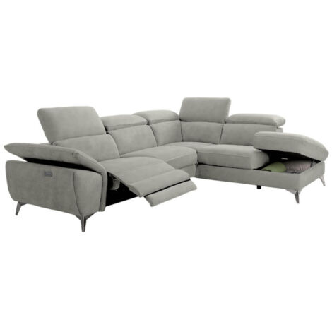 Canapé d'angle de relaxation électrique microfibre Skina-Gris clair-angle droit