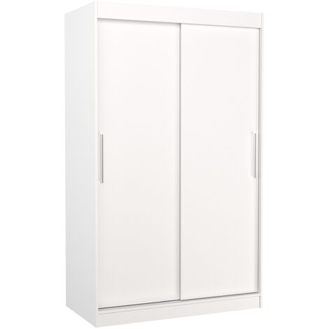 Petite armoire de chambre blanche avec 2 portes coulissantes Keria 120cm (1/5)