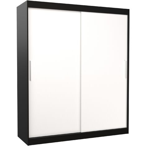 Armoire de chambre à coucher noir 2 portes coulissantes blanches Kelly 180cm (1/4)