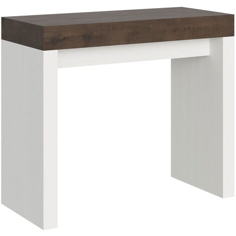 Console extensible bois noyer et pieds blanc 40 à 196cm 8 places Ribo 2 pieds-2 pieds (1/5)