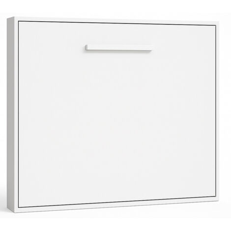 Lit escamotable horizontal 140x180 - Optima-Avec matelas-Coffrage Blanc-Façade Blanche (1/5)
