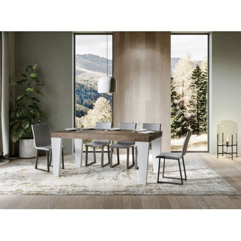 Table extensible bois noyer et pieds bois blanc 6 à 12 personnes Kristo L 180 à 284cm 2 pieds-2 pieds (1/5)