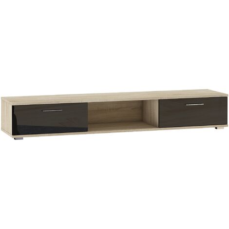 Meuble TV bois Sonoma et noir brillant Flexa 176cm (1/4)