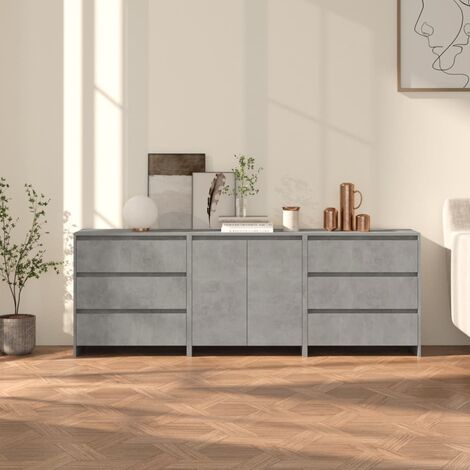 Buffets 3 pcs Gris béton Bois d'ingénierie 3 (1/5)