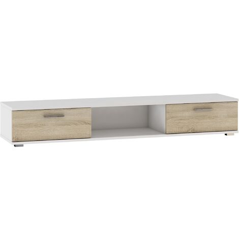 Meuble TV blanc et bois Sonoma mat Flexa 176cm (1/4)