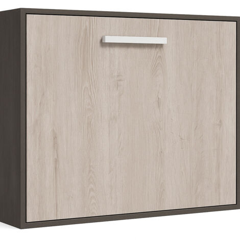 Lit escamotable horizontal 80x190 - Optima-Avec matelas-Coffrage Gris anthracite-Façade Olive 3D (1/5)