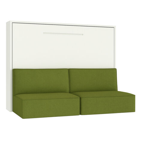 Lit escamotable 140x200 avec canapé tissu Logia-Canapé Vert pistache-Structure et Façade Blanche-Version lit+canapé (1/5)