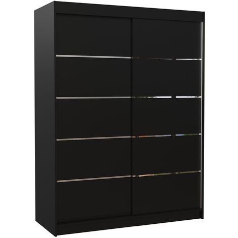 Armoire de chambre à coucher noir 2 portes coulissantes bois noir et alu Kubik 150cm (1/5)