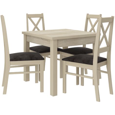 Ensemble table carrée 80-80cm et 4 chaises en bois clair sonoma et tissu gris foncé Opka (1/5)
