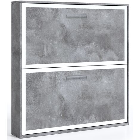 Lit escamotable horizontal superposé 90x190 Labela-2 matelas-Coffrage Gris ciment-Façade Gris ciment (1/5)