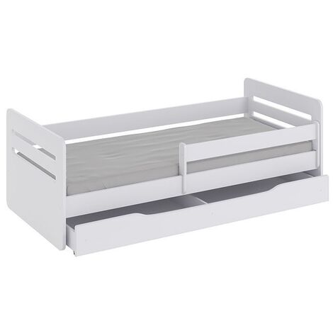 Lit enfant avec barrière de sécurité amovible blanc Moly-Matelas mousse-80x180 (1/5)