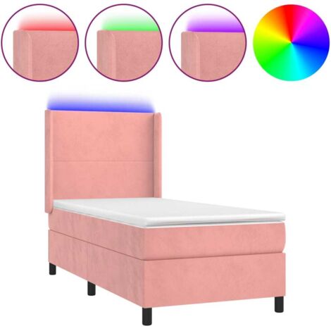 Sommier tapissier avec matelas et LED Rose 90x200 cm Velours (1/5)