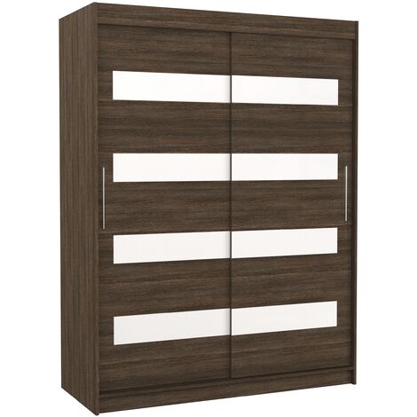 Armoire de chambre à coucher marron 2 portes coulissantes marron mat et blanc laqué Zanko 150cm (1/5)