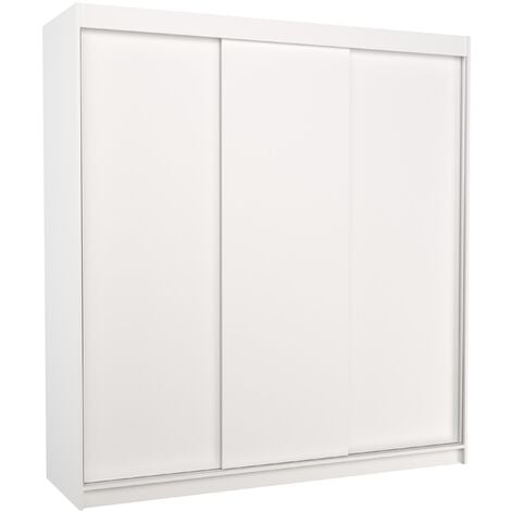 Armoire Chambre Adulte 2 Portes Coulissantes Bois Blanc Et Bois Artisan Avec Miroir Baker 200cm