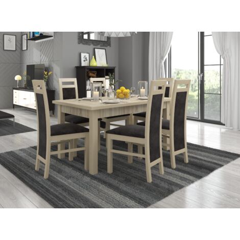 Ensemble table extensible 140-180cm et 6 chaises en bois clair sonoma et tissu gris foncé Mouka (1/4)