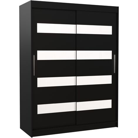 Armoire de chambre à coucher noir 2 portes coulissantes noir mat et blanc laqué Zanko 150cm (1/5)