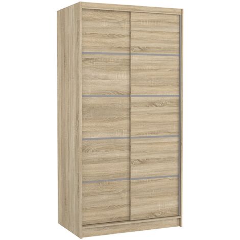 Petite armoire de chambre naturel 2 portes coulissantes Rika 100cm (1/5)