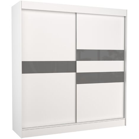 Armoire de chambre à portes coulissantes bois blanc mat et gris laqué Korza - 3 tailles-Largeur 150 cm (1/5)