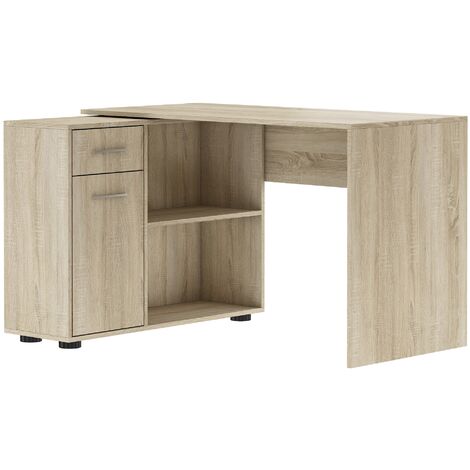 Bureau d'angle modulable bois clair avec rangement Paulo 120cm (1/5)