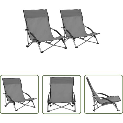 Chaises de plage pliables 2 pcs Gris Tissu 3