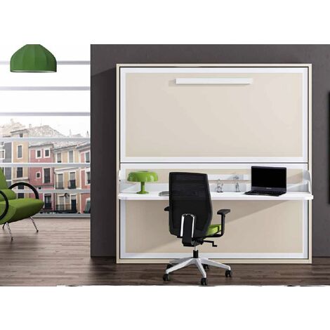 Lit superposé escamotable avec bureau Melina 90x200-2 matelas 90x200cm-Coffrage Chêne 3D-Façade Gris anthracite (1/5)