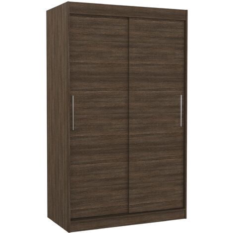 Petite armoire de chambre marron avec 2 portes coulissantes Keria 120cm (1/5)