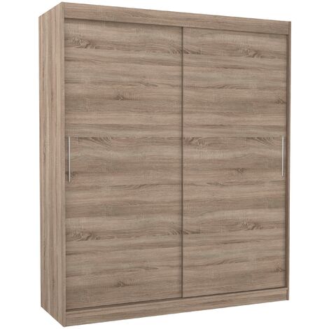 Armoire de chambre à coucher bois truffe 2 portes coulissantes Kelly 180cm (1/5)