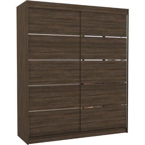 Armoire de chambre à coucher 2 portes coulissantes marron et alu Pimka 180cm (1/4)