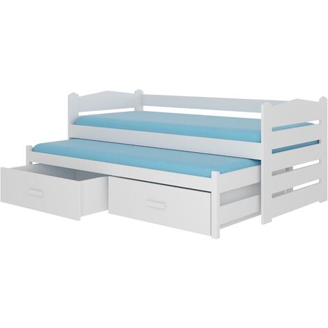 Lit gigogne blanc 2 couchages 90x200 avec 2 coffres de rangement Kuska (1/5)