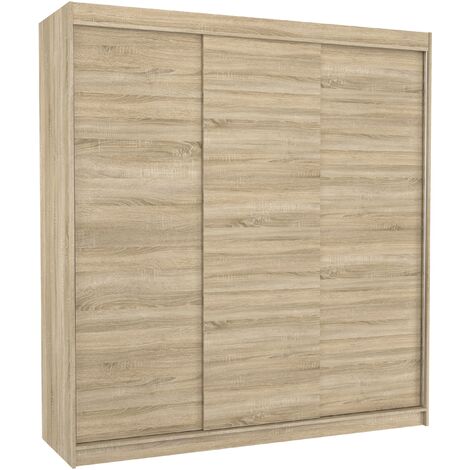 Les Tendances – Armoire chambre adulte 200cm – Bois clair sonoma – 2 portes coulissantes – Aménagement intérieur penderie et étagères réglables (1/5)