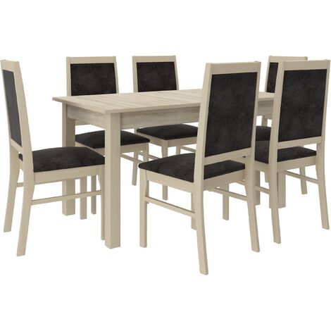 Ensemble table extensible 140-180cm et 6 chaises en bois clair sonoma et tissu gris foncé Klarika (1/5)
