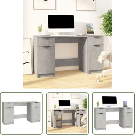 Bureau avec armoire latérale Gris béton Bois d'ingénierie (1/5)