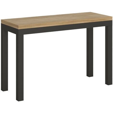 Console extensible 120cm ouvert 120x90 ou 200x90 bois clair et pieds métal anthracite Evy (1/5)