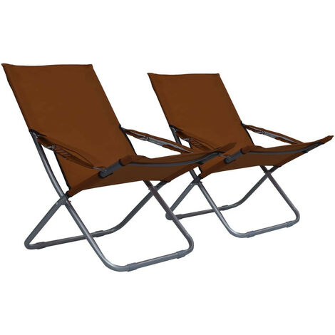 Chaises pliables de plage 2 pcs Tissu Marron (1/5)