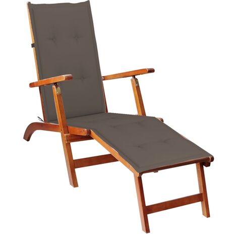 Chaise de terrasse avec repose-pied et coussin Acacia solide 7 (1/5)