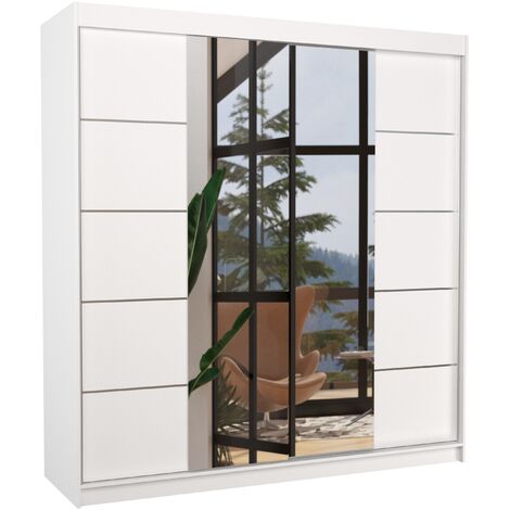 Les Tendances – Armoire chambre adulte 200 cm – 2 portes coulissantes avec miroir – Rangement modulable avec étagères réglables – Design moderne blanc