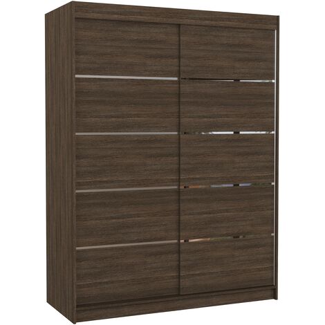 Armoire de chambre à coucher bois foncé 2 portes coulissantes bois foncé et alu Kubik 150cm (1/5)