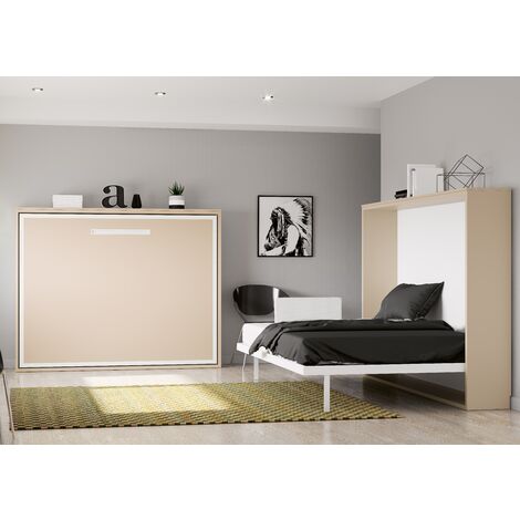 Lit escamotable horizontal 90x200 Paula cadre métallique --Coffrage Blanc-Façade Gris anthracite (1/5)