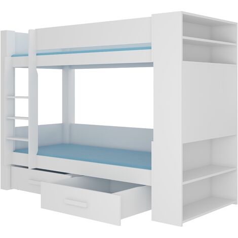 Lit superposé blanc 2 couchages 90x200 avec rangement Mila