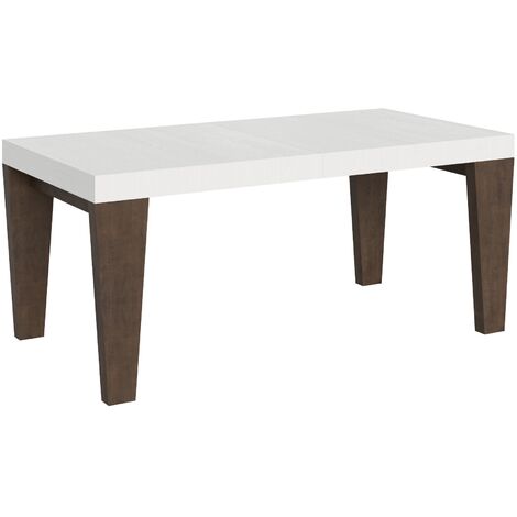 Table extensible blanche et pieds bois noyer 6 à 20 places Kristo 180 à 440cm 2 pieds-2 pieds