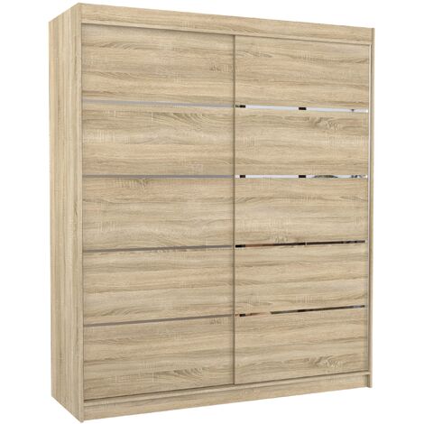 Armoire de chambre à coucher 2 portes coulissantes bois clair et alu Pimka 180cm (1/5)