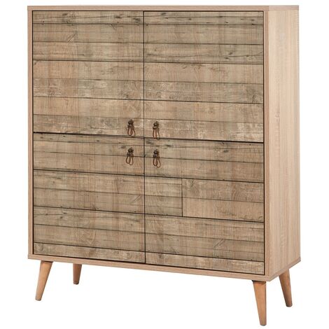 Meuble de rangement 4 portes en bois clair Ă lamelles Kiza 728 (1/5)