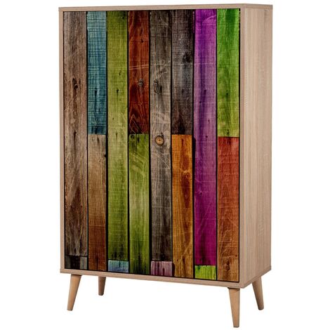 Les Tendances – Buffet haut 2 portes en bois clair mélaminé mat – Dimensions L 80 x H 127 x P 36 cm – Design élégant et compact – Coloris naturel et multicouleurs (1/5)