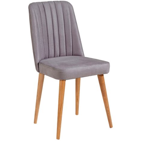 Chaise de salle à manger velours gris et bois naturel Akira (1/4)