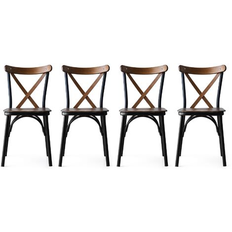 Cotecosy – Ensemble de 4 chaises en bois noyer – Structure métallique robuste – Hauteur d'assise 48 cm – Capacité de charge 200 kg (1/5)