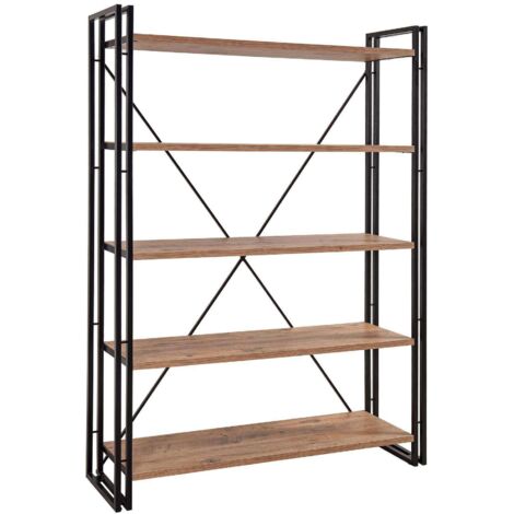 Bibliothèque style industriel bois chêne clair et métal noir Dukita 130cm (1/5)