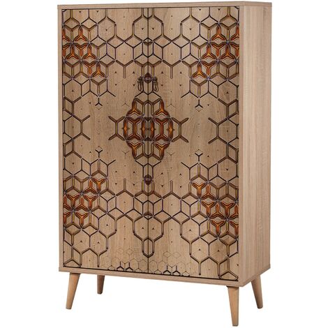 Commode haute 2 portes en bois clair Kiza 720 (1/4)