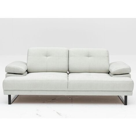 Canapé droit moderne 2 places tissu doux beige clair pieds métal noir Kustone 199cm (1/5)