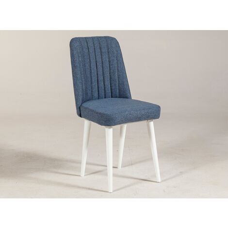 Chaise de salle à manger tissu bleu et bois de pin blanc Mareva (1/3)